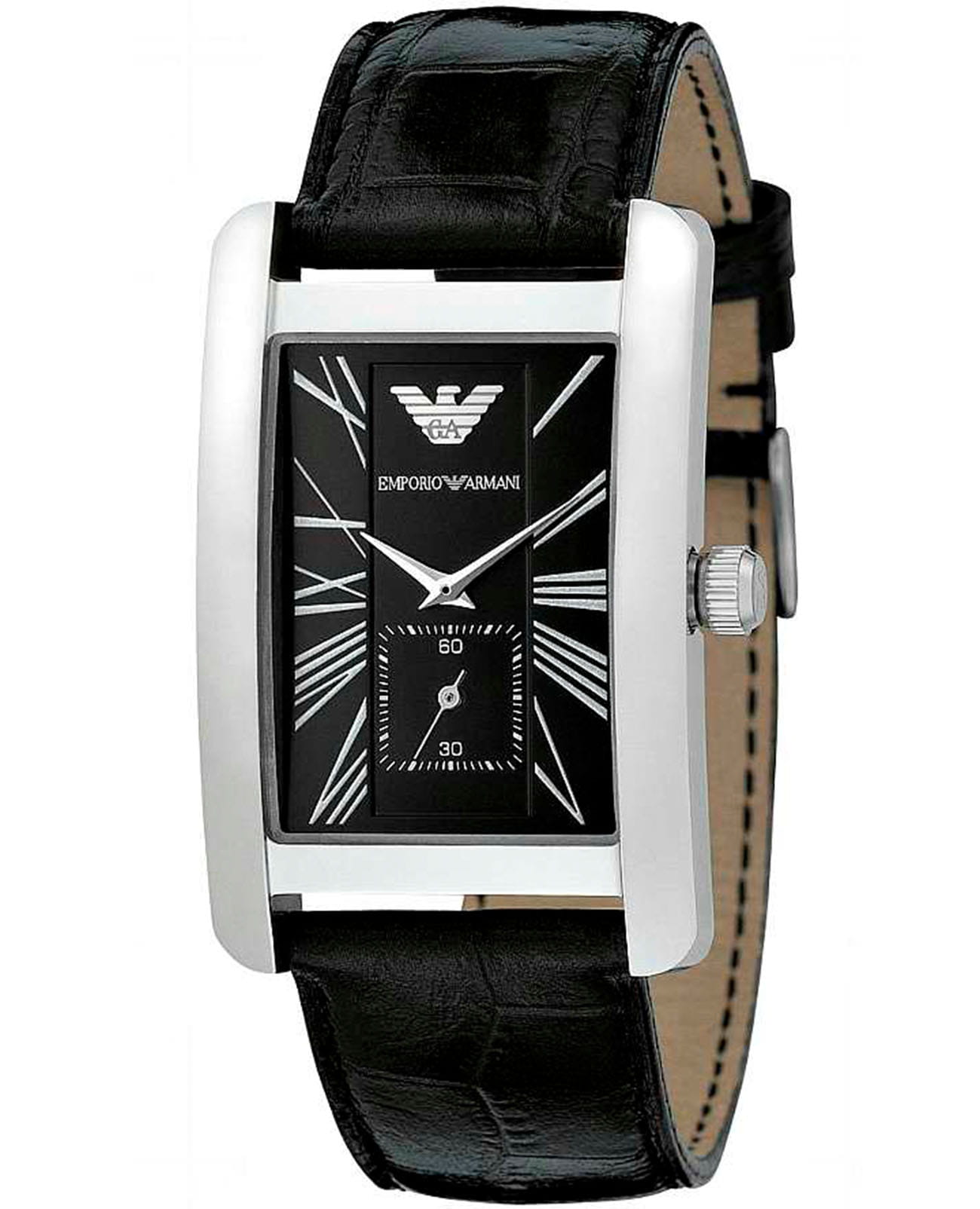 Emporio Armani Emporio Armani Classics AR0143  AR0143 кварцевые мужские часы черный циферблат, браслет кожаный — вид спереди