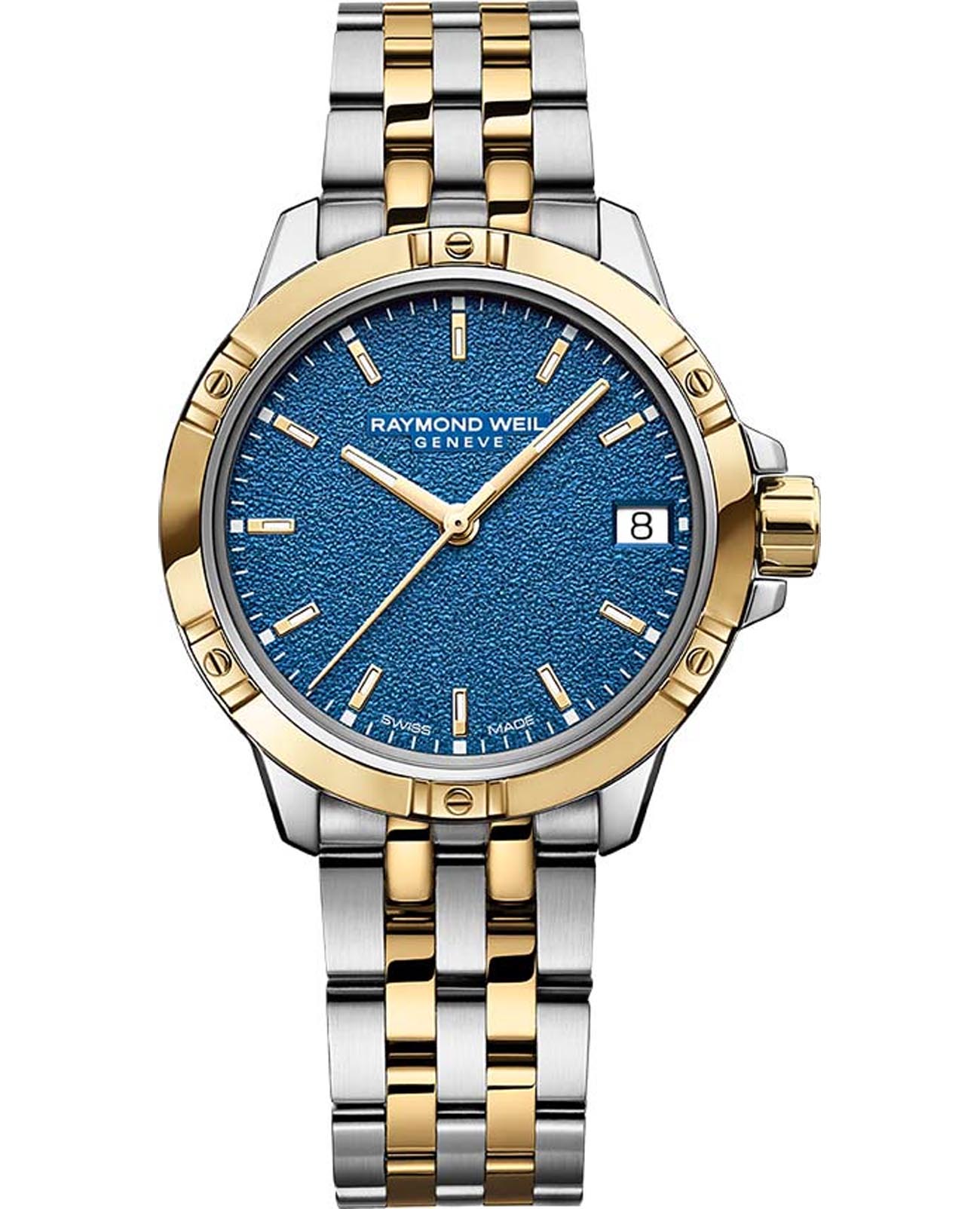 Raymond Weil Raymond Weil Tango 5960-STP-50061  5960-STP-50061 кварцевые женские часы синий циферблат, браслет нержавеющая сталь с pvd-покрытием — вид спереди