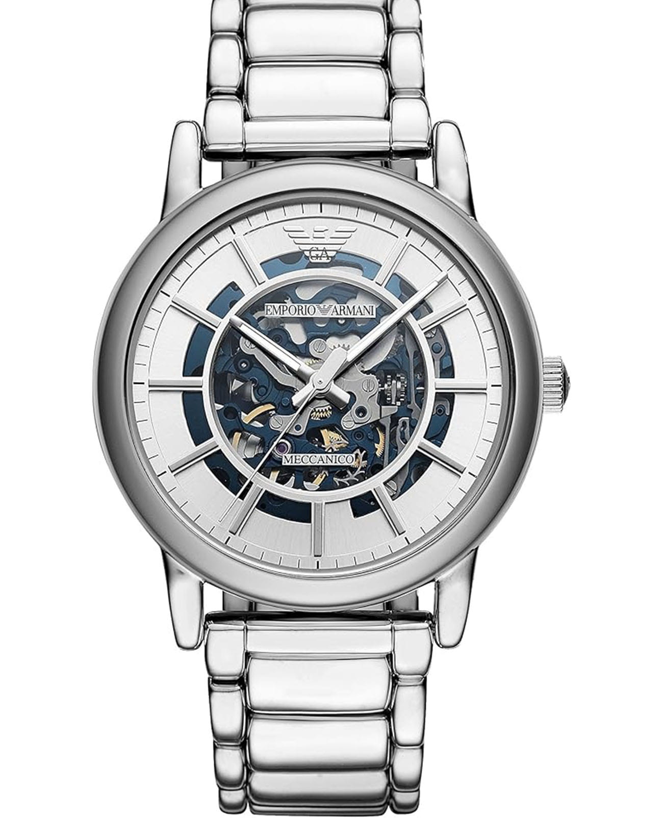 Emporio Armani Emporio Armani Dress AR60006  AR60006 механические мужские часы белый циферблат, браслет нержавеющая сталь — вид спереди