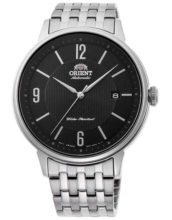 Orient Orient Automatic RA-AC0J08B (RN-AC0J08B)  RA-AC0J08B механические мужские часы черный циферблат, браслет нержавеющая сталь — вид спереди