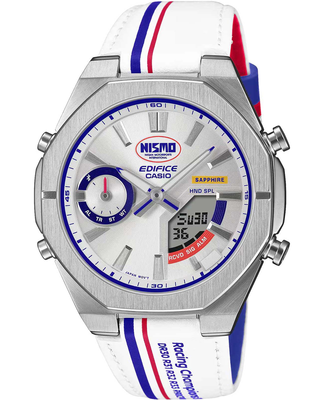 Casio Casio Edifice ECB-S10NIS-7A ECB ECB-S10NIS-7A кварцевые мужские часы серый циферблат, браслет кожаный — вид спереди