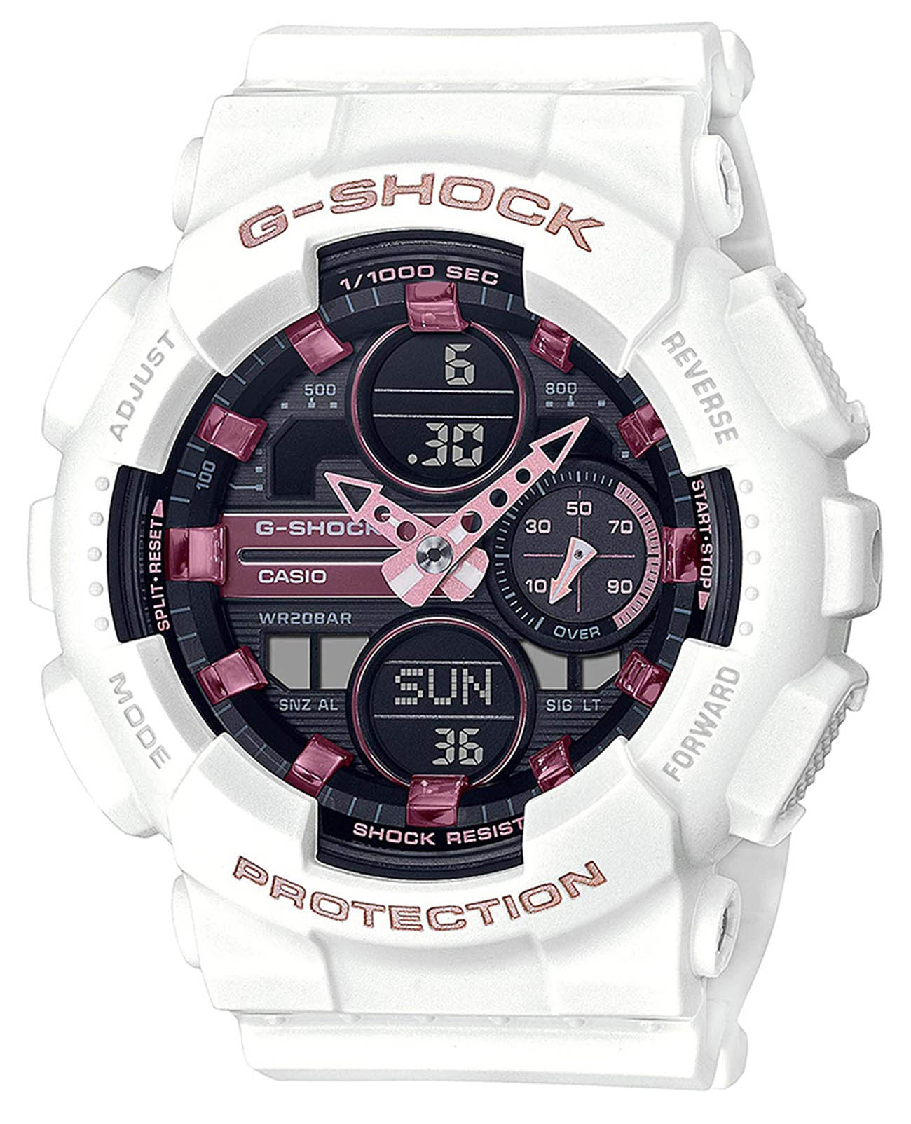Casio Casio G-Shock GMA-S140M-7A лимитированной серии GMA-S140M-7A электронные женские часы черный циферблат, браслет пластик — вид спереди