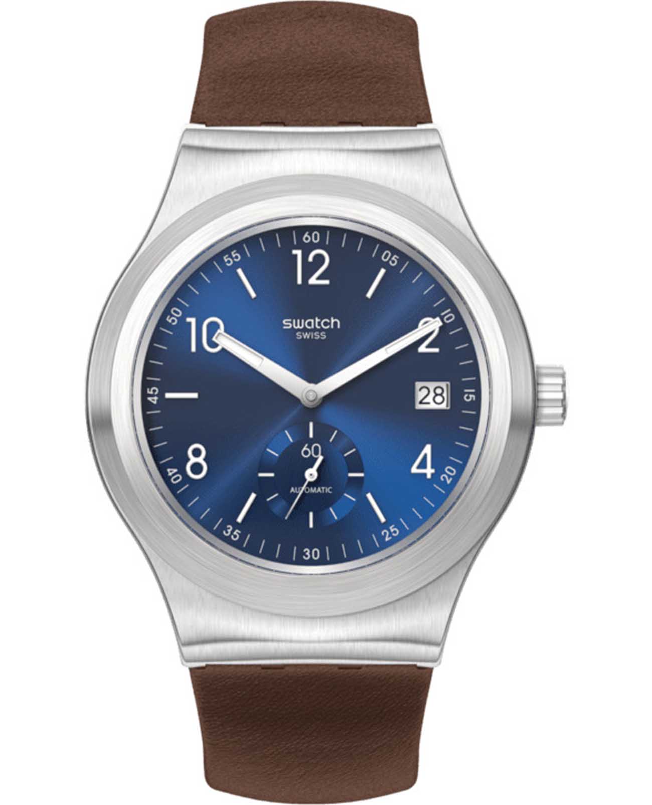 Swatch Swatch Irony Sistem51 Petite Seconde SY23S410  SY23S410 механические женские часы синий циферблат, браслет кожаный — вид спереди