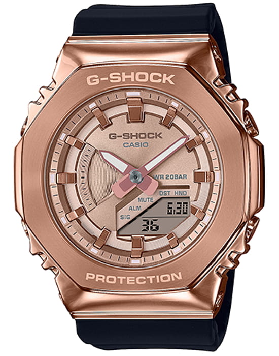 Casio Casio G-Shock GM-S2100PG-1A4 GM GM-S2100PG-1A4 электронные женские часы золотой циферблат, браслет пластик — вид спереди