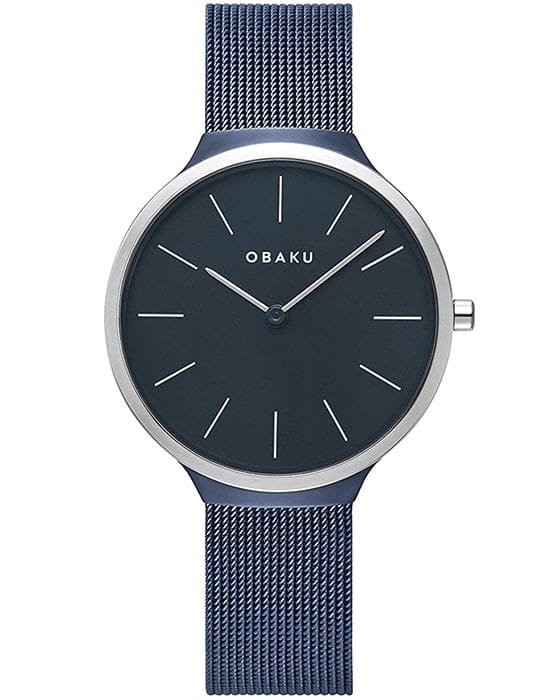 Obaku Obaku V240LXHLML  V240LXHLML кварцевые женские часы синий циферблат, браслет сталь с ip покрытием — вид спереди