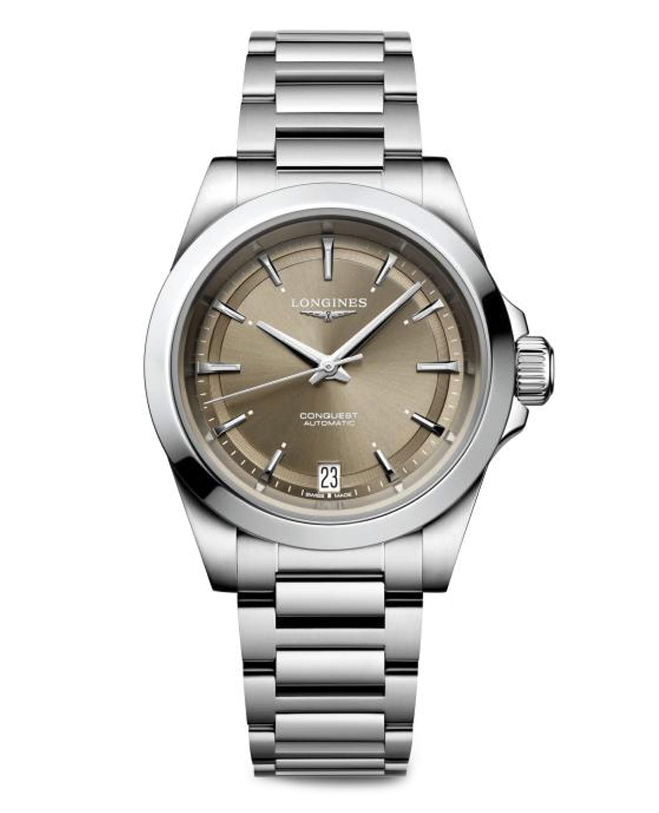 Longines Longines Conquest L3.430.4.62.6  L34304626 механические женские часы бежевый циферблат, браслет нержавеющая сталь — вид спереди