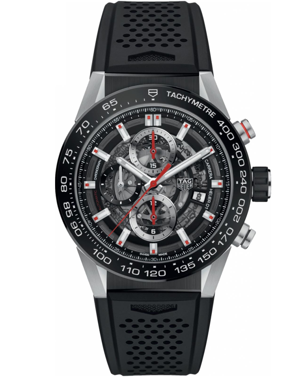 TAG Heuer TAG Heuer Carrera CAR201V.FT6046  CAR201V.FT6046 механические мужские часы серый циферблат, браслет каучук — вид спереди