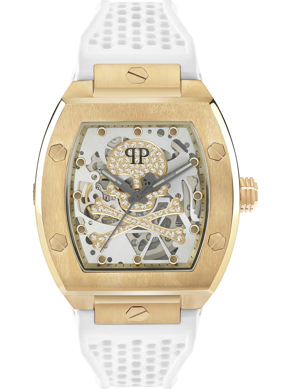 Philipp Plein Philipp Plein The Skeleton PWBAA0421  PWBAA0421 механические мужские часы белый циферблат, браслет силикон — вид спереди
