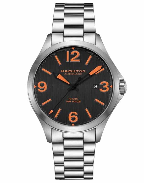 Hamilton Hamilton Khaki Aviation Air Race H76535131  H76535131 механические мужские часы черный циферблат, браслет нержавеющая сталь — вид спереди