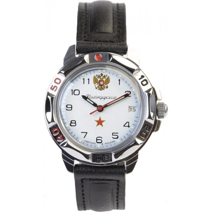 Восток Восток командирские 431323  431323 механические мужские часы белый циферблат, браслет кожаный — вид спереди