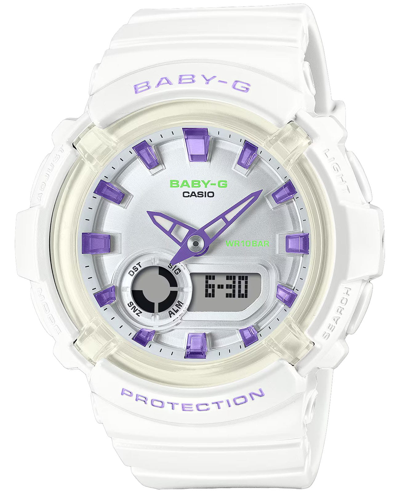 Casio Casio Baby-G BGA-280DN-7ADR (BGA-280DN-7A)  BGA-280DN-7ADR кварцевые женские часы серебристый циферблат, браслет пластик — вид спереди
