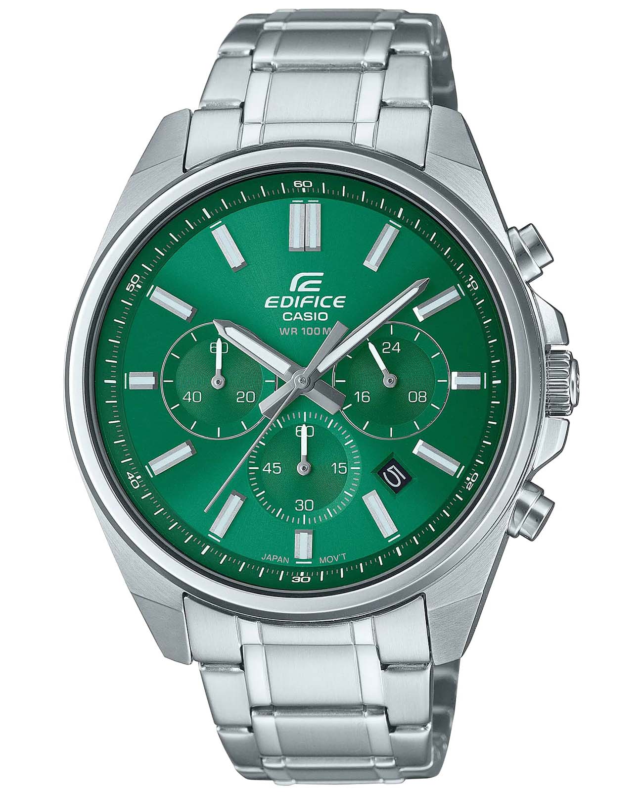 Casio Casio Edifice EFV-650D-3AVUDF (EFV-650D-3A) EFV EFV-650D-3AVUDF кварцевые мужские часы зеленый циферблат, браслет нержавеющая сталь — вид спереди