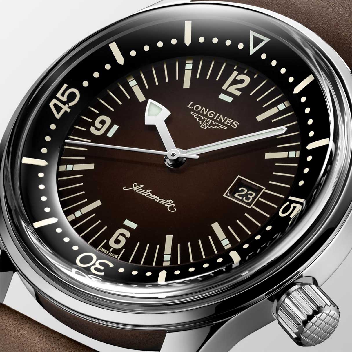 Longines Longines Legend Diver Watch L3.374.4.60.0, legend diver watch швейцария женские часы на браслете кожаный боковой вид