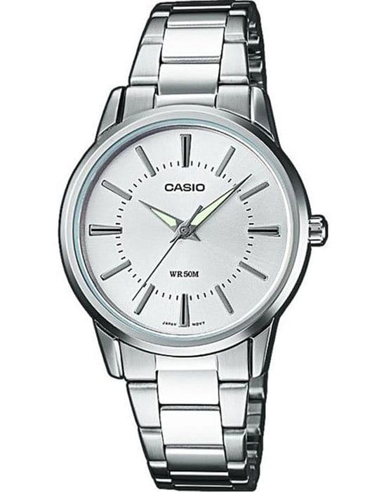 Casio Casio LTP-1303D-7A  LTP-1303D-7A автокварц (кинетик) женские часы серый циферблат, браслет 18-каратное желтое золото — вид спереди