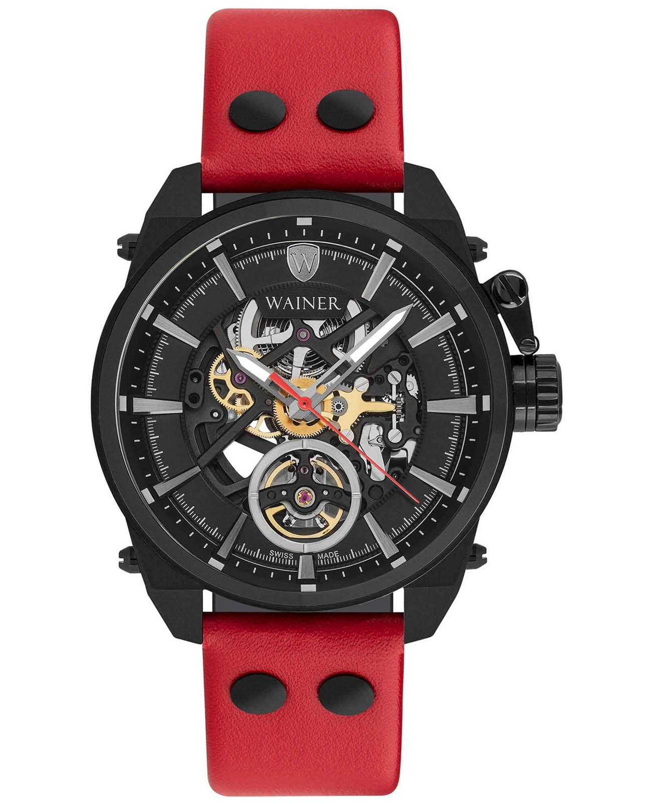Wainer Wainer Iconic WA.25980-F  WA.25980-F механические мужские часы черный циферблат, браслет кожаный — вид спереди