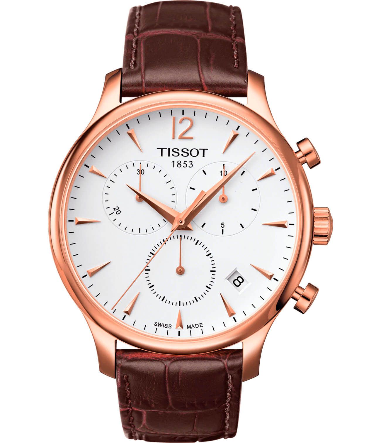 Tissot Tissot Tradition Chronograph T063.617.36.037.00 Tradition T0636173603700 кварцевые мужские часы белый циферблат, браслет кожаный — вид спереди