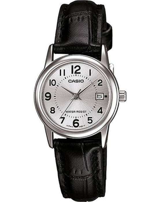 Casio Casio LTP-V002L-7B  LTP-V002L-7B кварцевые женские часы черный циферблат, браслет кожаный — вид спереди