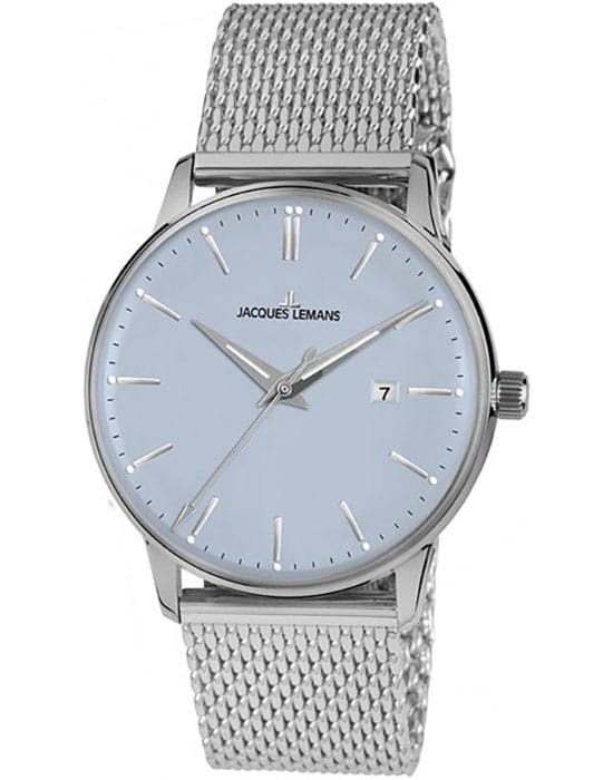 Jacques Lemans Jacques Lemans N-213M  N-213M кварцевые мужские часы голубой циферблат, браслет нержавеющая сталь — вид спереди