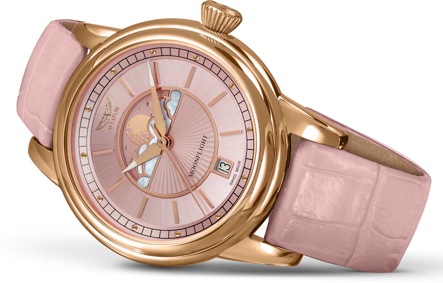 Aviator Aviator Douglas MoonFlight V.1.33.2.258.4 женские часы розовый циферблат на запястье