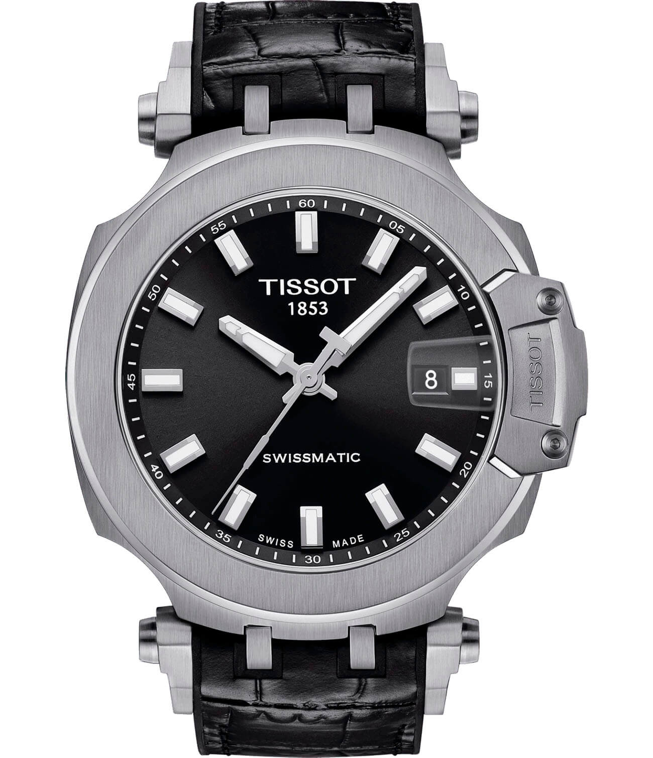 Tissot Tissot T-Race Swissmatic T115.407.17.051.00 T Race T1154071705100 механические мужские часы черный циферблат, браслет кожаный — вид спереди
