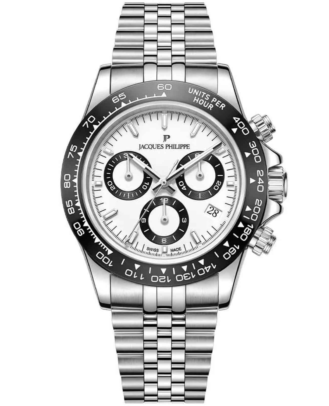 Jacques Philippe Jacques Philippe JPQGC711326SBB  JPQGC711326SBB кварцевые мужские часы белый циферблат, браслет нержавеющая сталь 316l — вид спереди