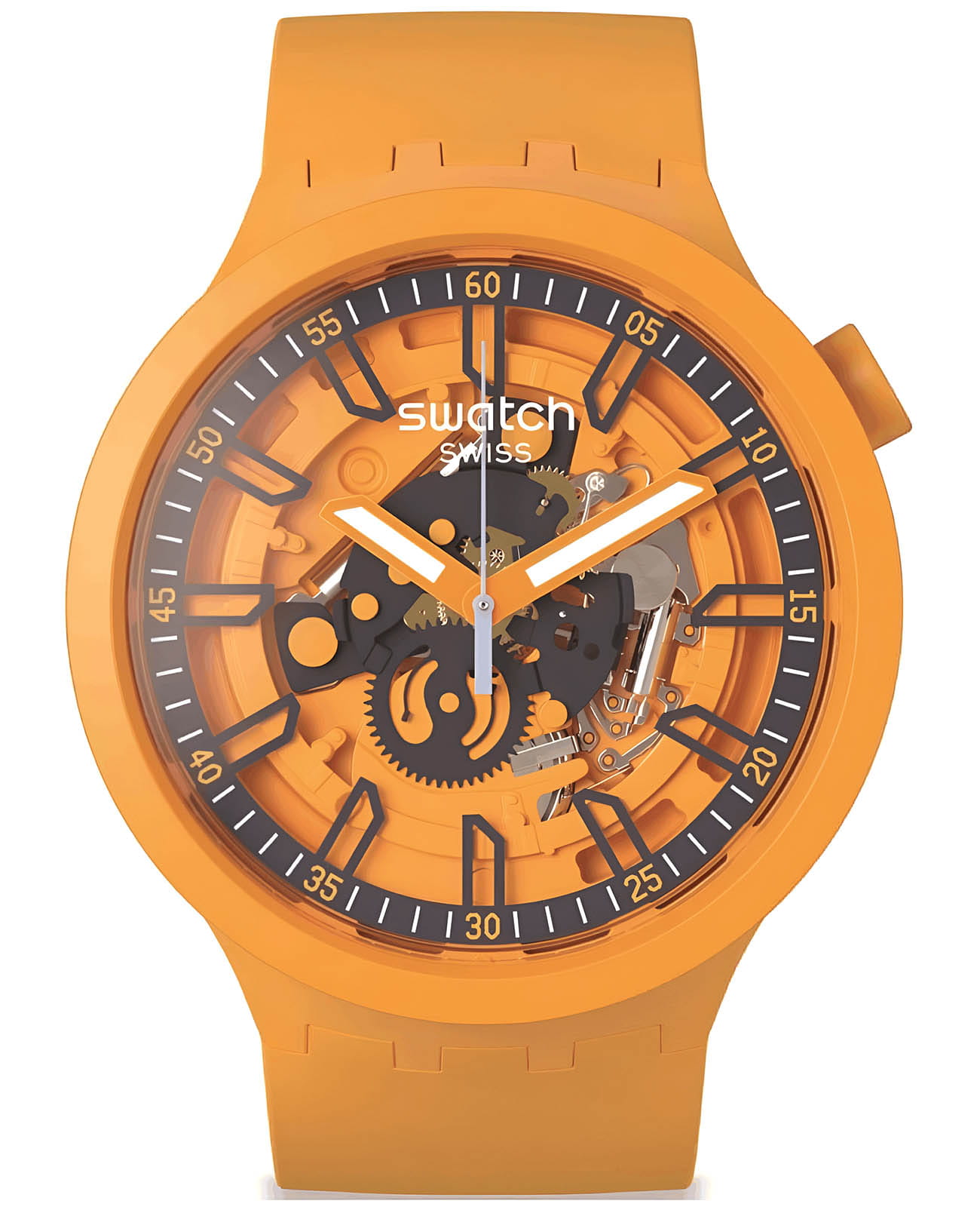 Swatch Swatch Big Bold Lacquered SB01O101  SB01O101 кварцевые мужские часы оранжевый циферблат, браслет силикон — вид спереди
