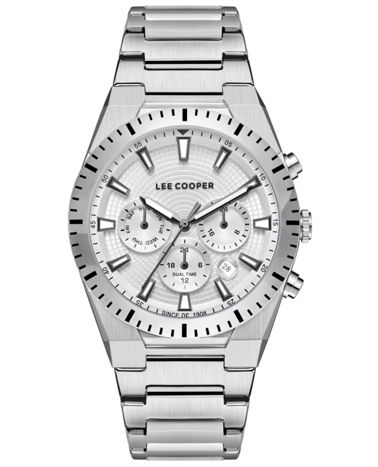 Lee Cooper Lee Cooper LC08100.330  LC08100.330 кварцевые мужские часы серебристый циферблат, браслет нержавеющая сталь — вид спереди