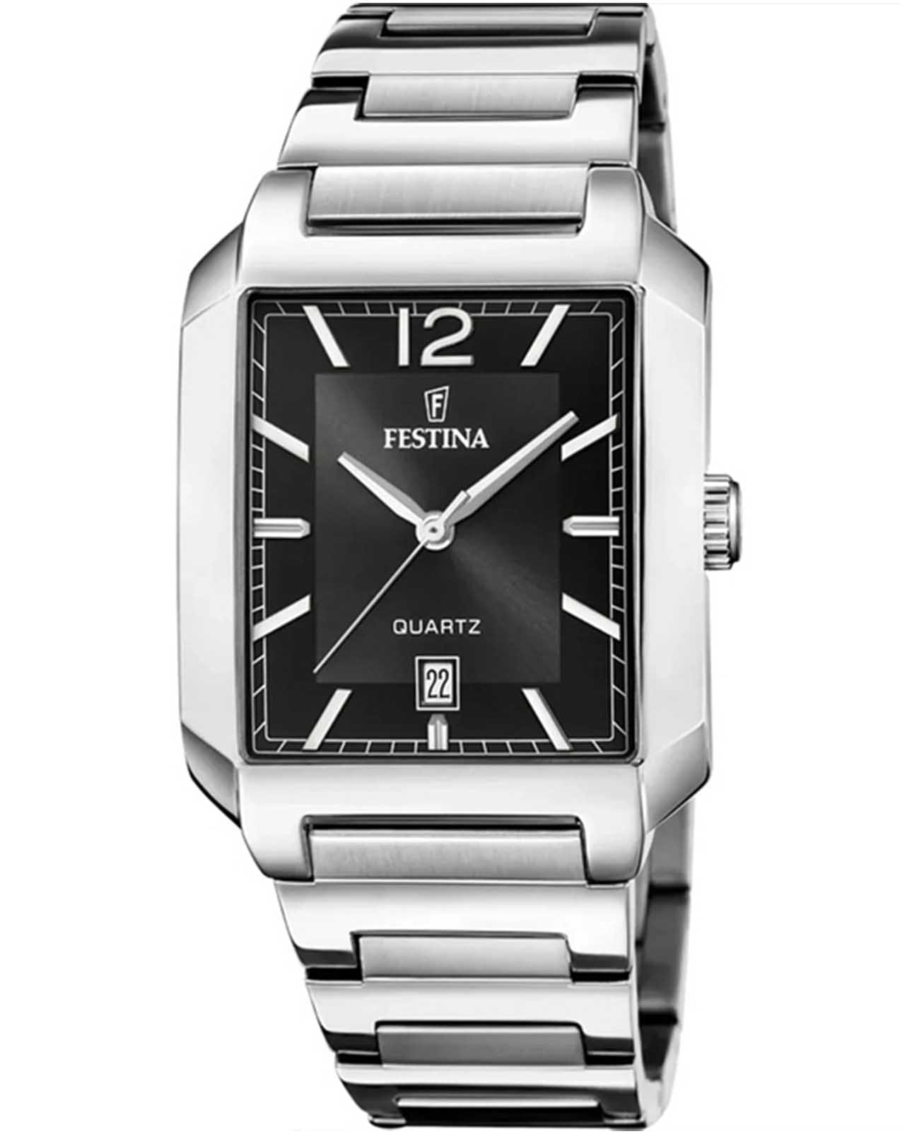 Festina Festina On The Square F20677/4  F20677/4 кварцевые мужские часы черный циферблат, браслет нержавеющая сталь — вид спереди