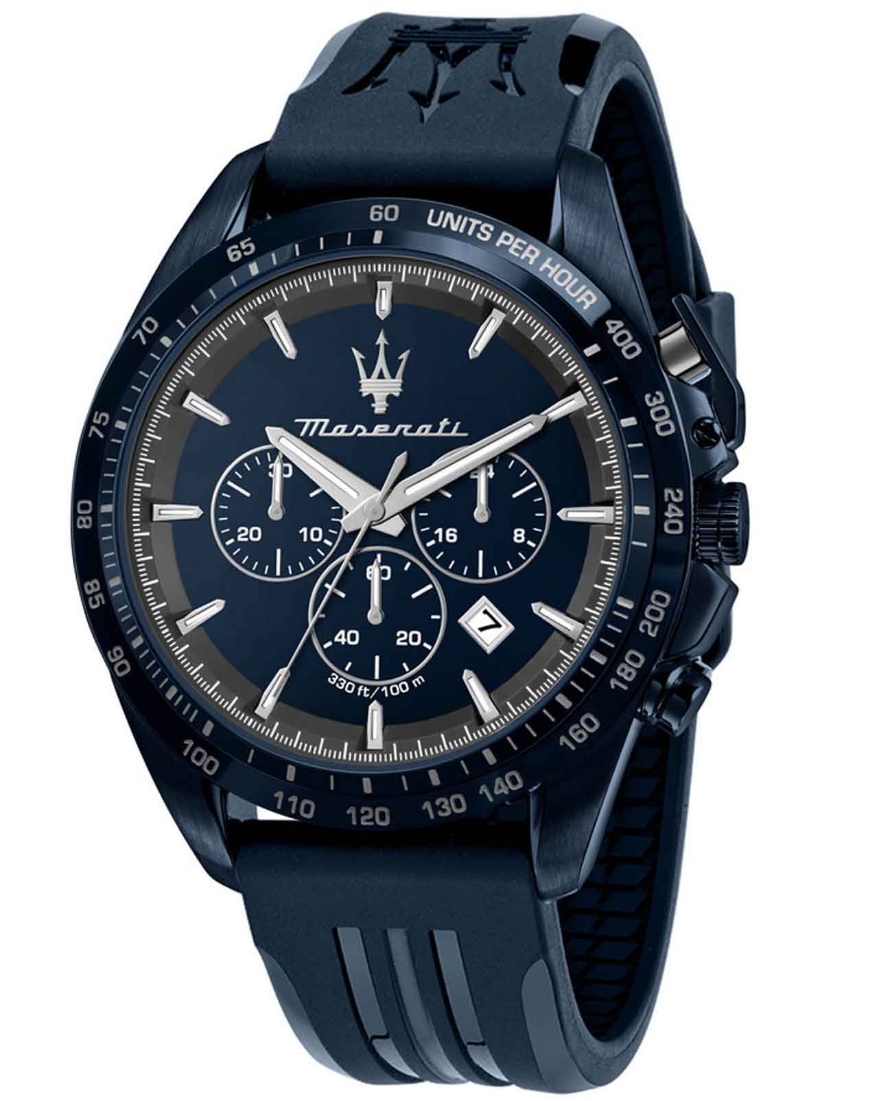 Maserati Maserati Traguardo R8871612042  R8871612042 кварцевые мужские часы синий циферблат, браслет каучук — вид спереди