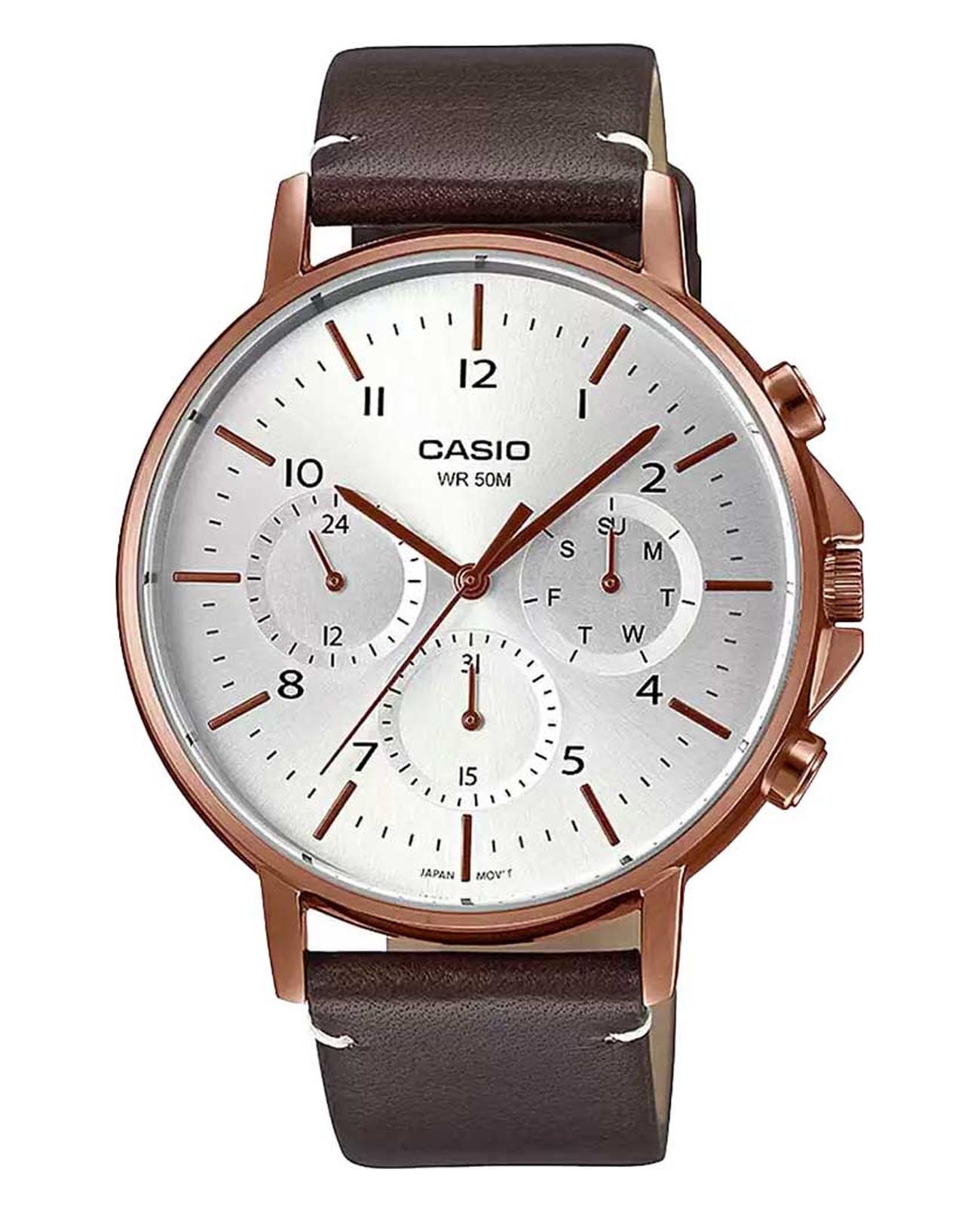 Casio Casio Collection MTP-E321RL-5A  MTP-E321RL-5A кварцевые мужские часы белый циферблат, браслет кожаный — вид спереди
