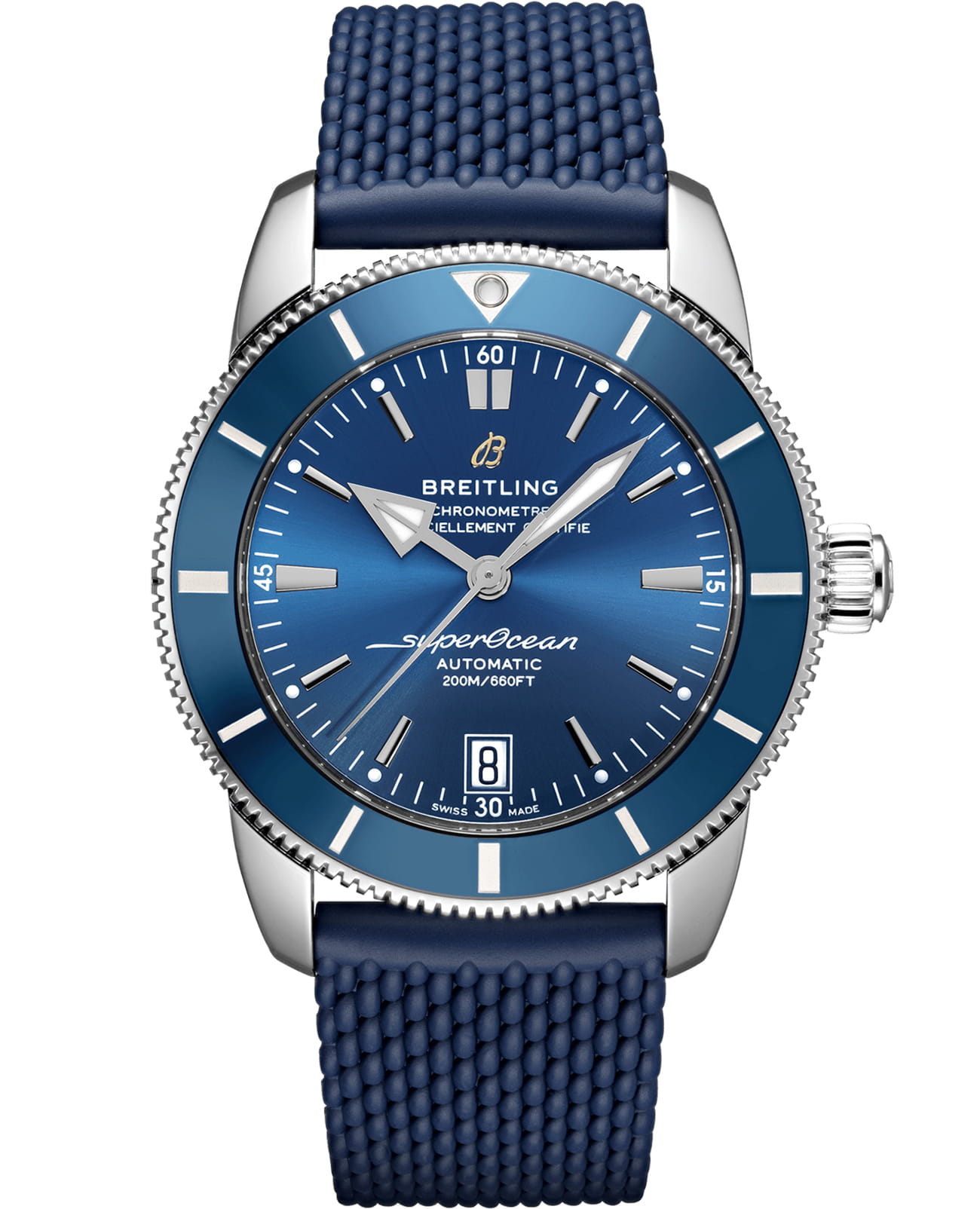 Breitling Breitling Superocean Heritage B20 Automatic 42 AB2010161C1S1  AB2010161C1S1 механические мужские часы синий циферблат, браслет каучук — вид спереди