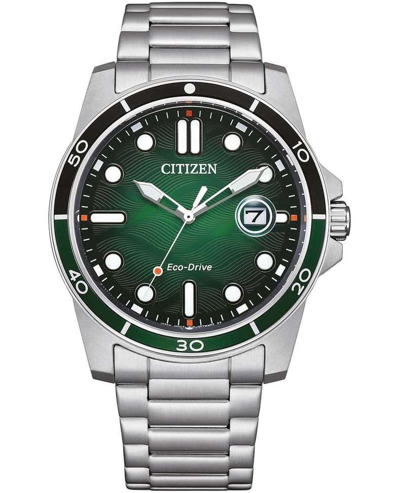Citizen Citizen Eco-Drive AW1811-82X  AW1811-82X кварцевые мужские часы зеленый циферблат, браслет нержавеющая сталь — вид спереди
