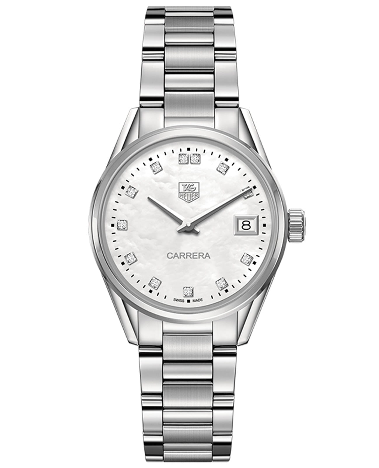 TAG Heuer TAG Heuer Carrera WAR1314.BA0778  WAR1314.BA0778 кварцевые женские часы серебристый циферблат, браслет нержавеющая сталь — вид спереди