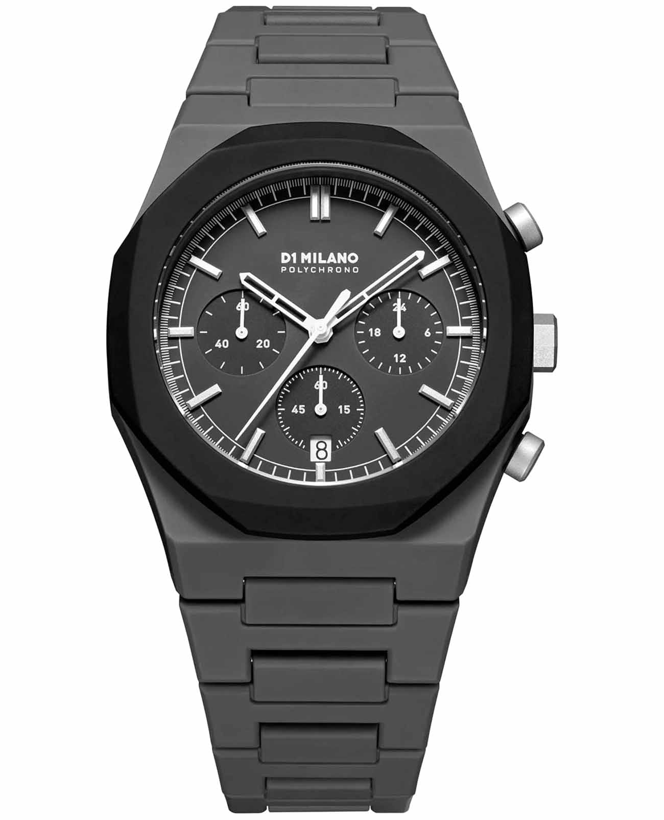 D1 Milano D1 Milano Polychrono PHBJ04  PHBJ04 кварцевые мужские часы черный циферблат, браслет пластик — вид спереди