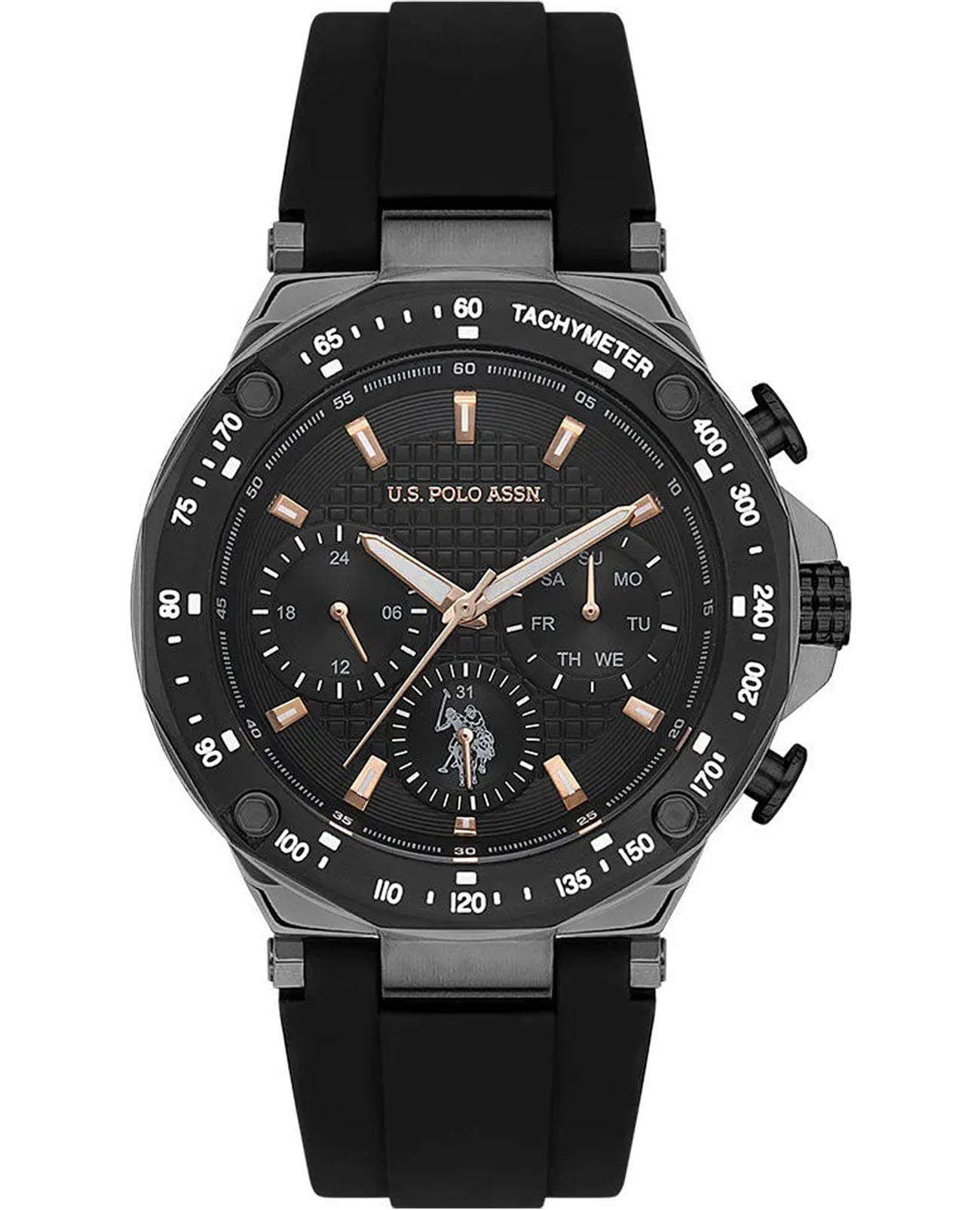 U.S. Polo Assn. U.S. Polo Assn. Crossing USPA1076-01  USPA1076-01 кварцевые мужские часы черный циферблат, браслет силикон — вид спереди