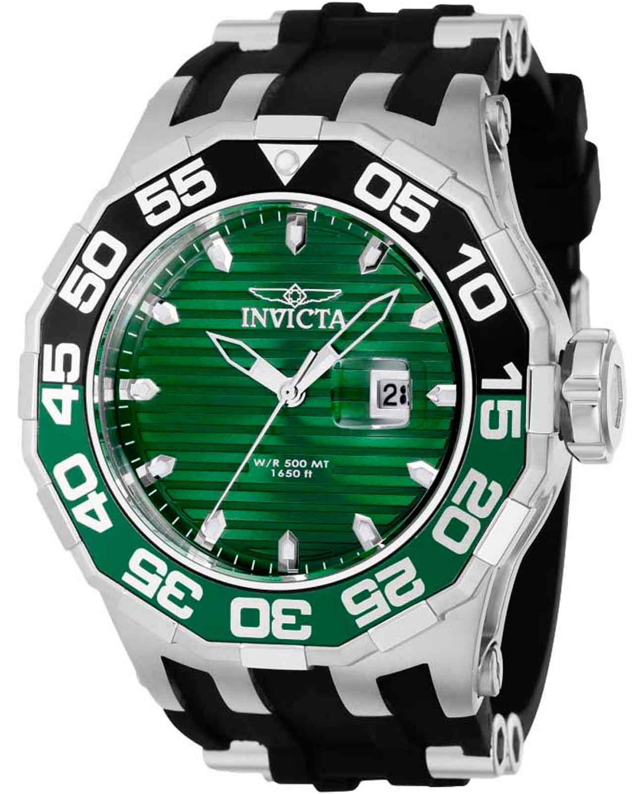 Invicta Invicta Specialty IN38694  IN38694 кварцевые мужские часы зеленый циферблат, браслет сталь + силикон — вид спереди