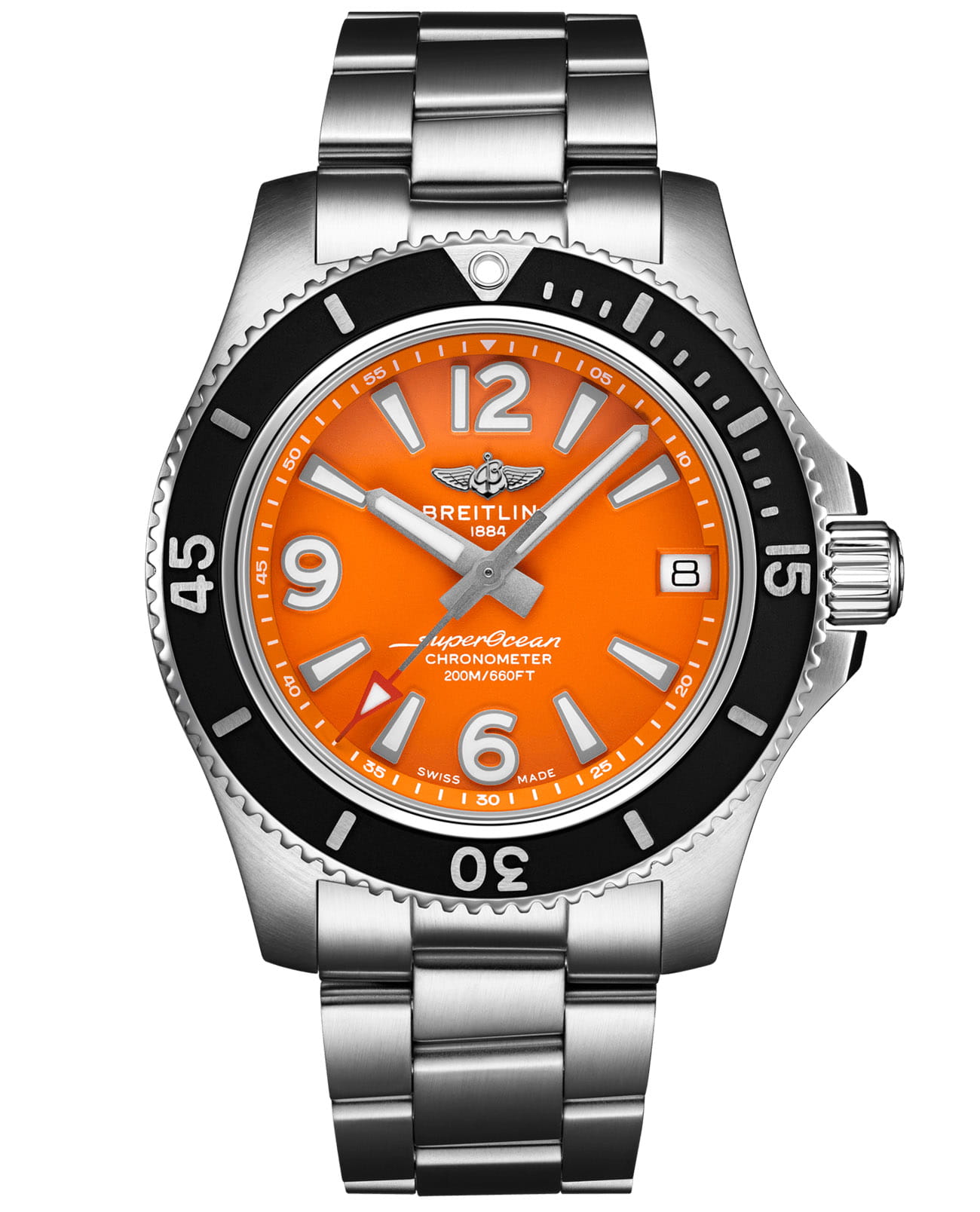 Breitling Breitling Superocean Automatic 36 A17316D71O1A1  A17316D71O1A1 механические женские часы оранжевый циферблат, браслет нержавеющая сталь — вид спереди