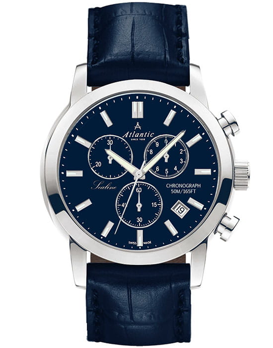 Atlantic Atlantic 62450.41.51  62450.41.51 кварцевые мужские часы синий циферблат, браслет кожаный — вид спереди