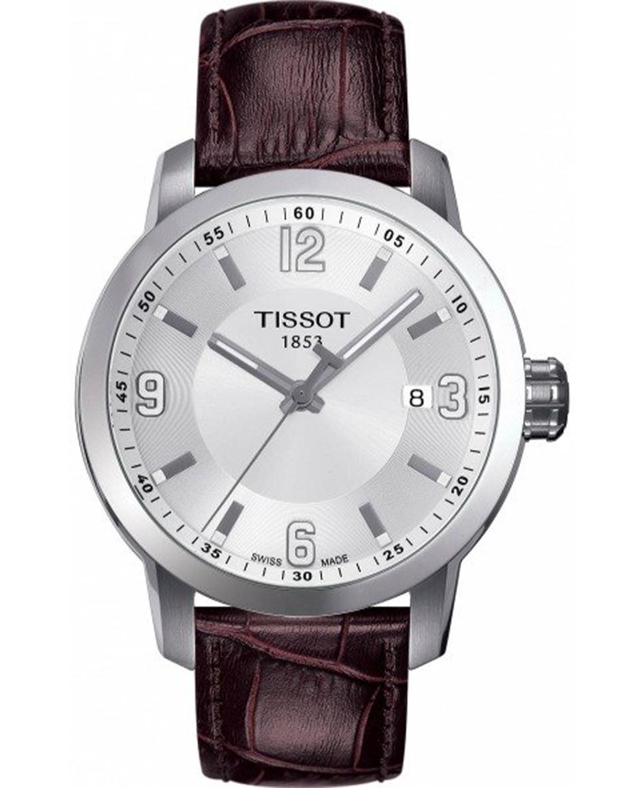 Tissot Tissot PRC 200 T055.410.16.017.01 PRC 200 T0554101601701 кварцевые мужские часы серебристый циферблат, браслет кожаный — вид спереди