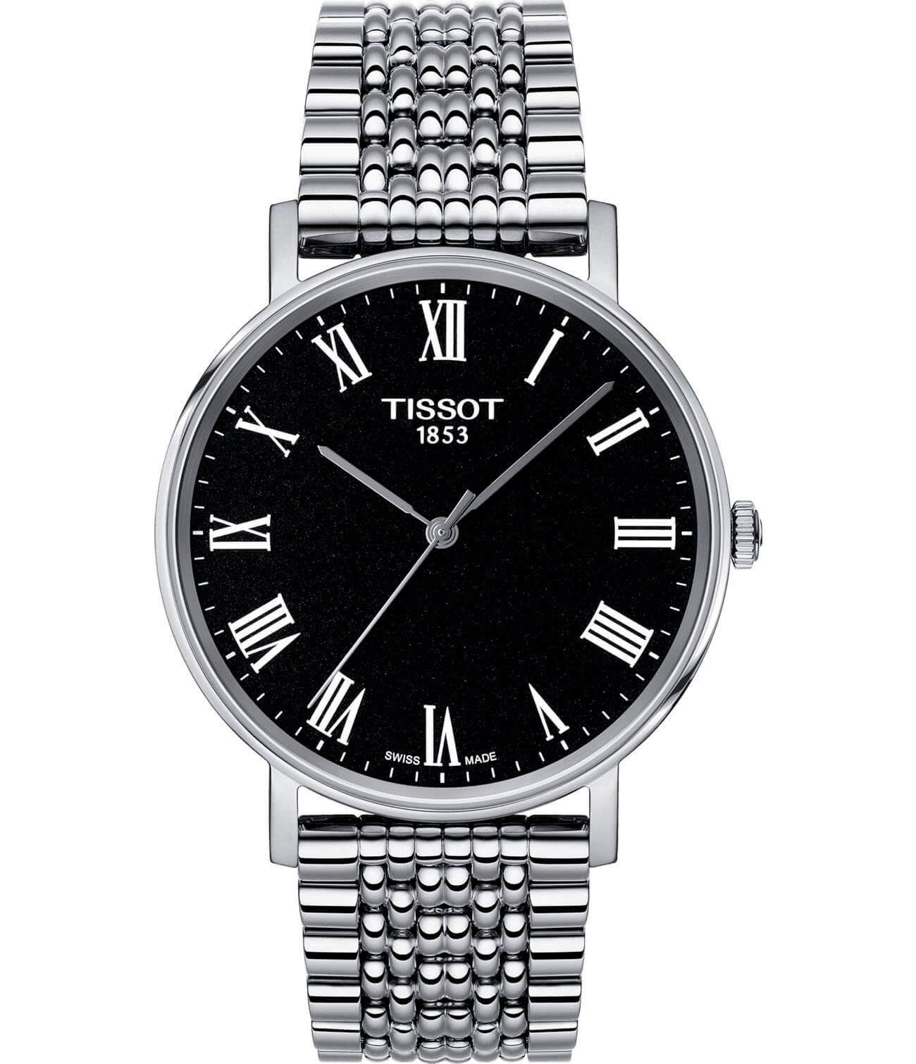 Tissot Tissot Everytime Medium T109.410.11.053.00 Everytime T1094101105300 кварцевые мужские часы черный циферблат, браслет нержавеющая сталь — вид спереди