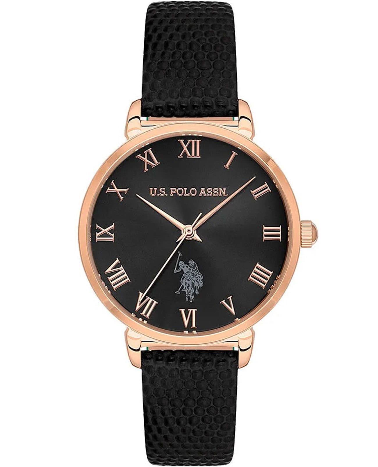 U.S. Polo Assn. U.S. Polo Assn. Stile USPA2077-01  USPA2077-01 кварцевые женские часы черный циферблат, браслет кожаный — вид спереди