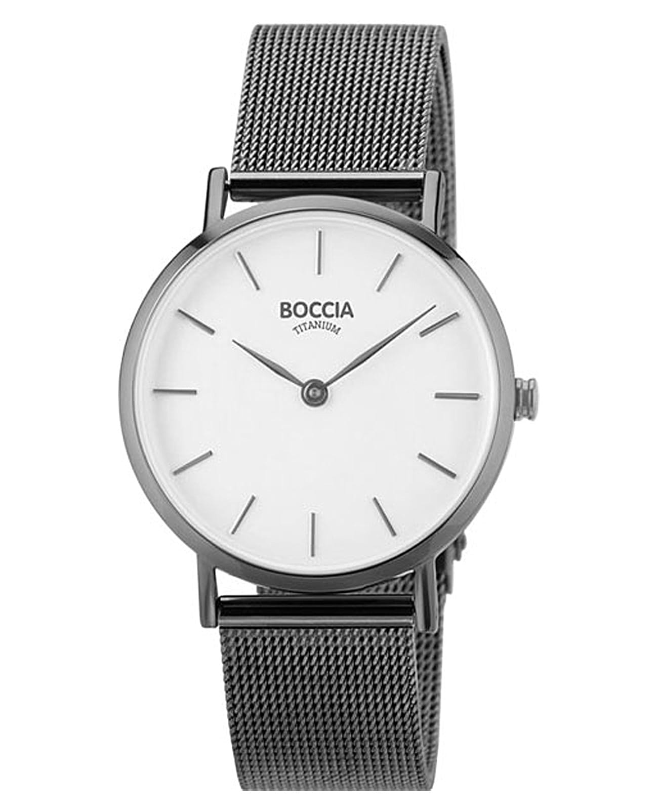 Boccia Titanium Boccia Titanium Circle-Oval 3281-04  3281-04 кварцевые женские часы белый циферблат, браслет титановый c pvd покрытием — вид спереди