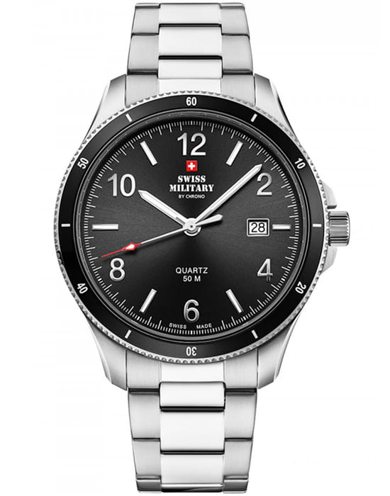 Swiss Military by Chrono Swiss Military by Chrono SM34096.01  SM34096.01 кварцевые мужские часы черный циферблат, браслет нержавеющая сталь — вид спереди