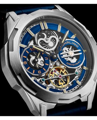 Stuhrling Stuhrling Navigator 1012.03 механические мужские часы часы крупный план синий циферблата