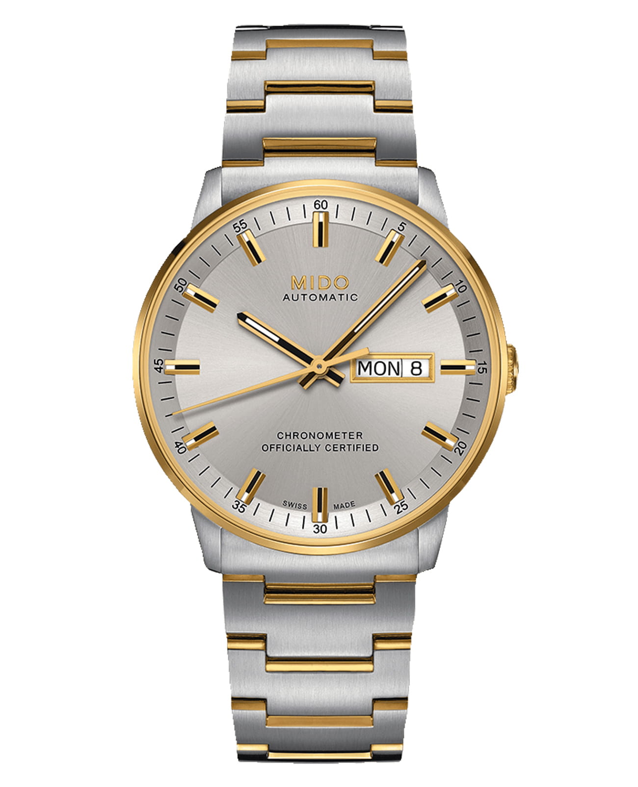 Mido Mido Commander Chronometer M021.431.22.071.00  M0214312207100 механические мужские часы серебристый циферблат, браслет нержавеющая сталь — вид спереди