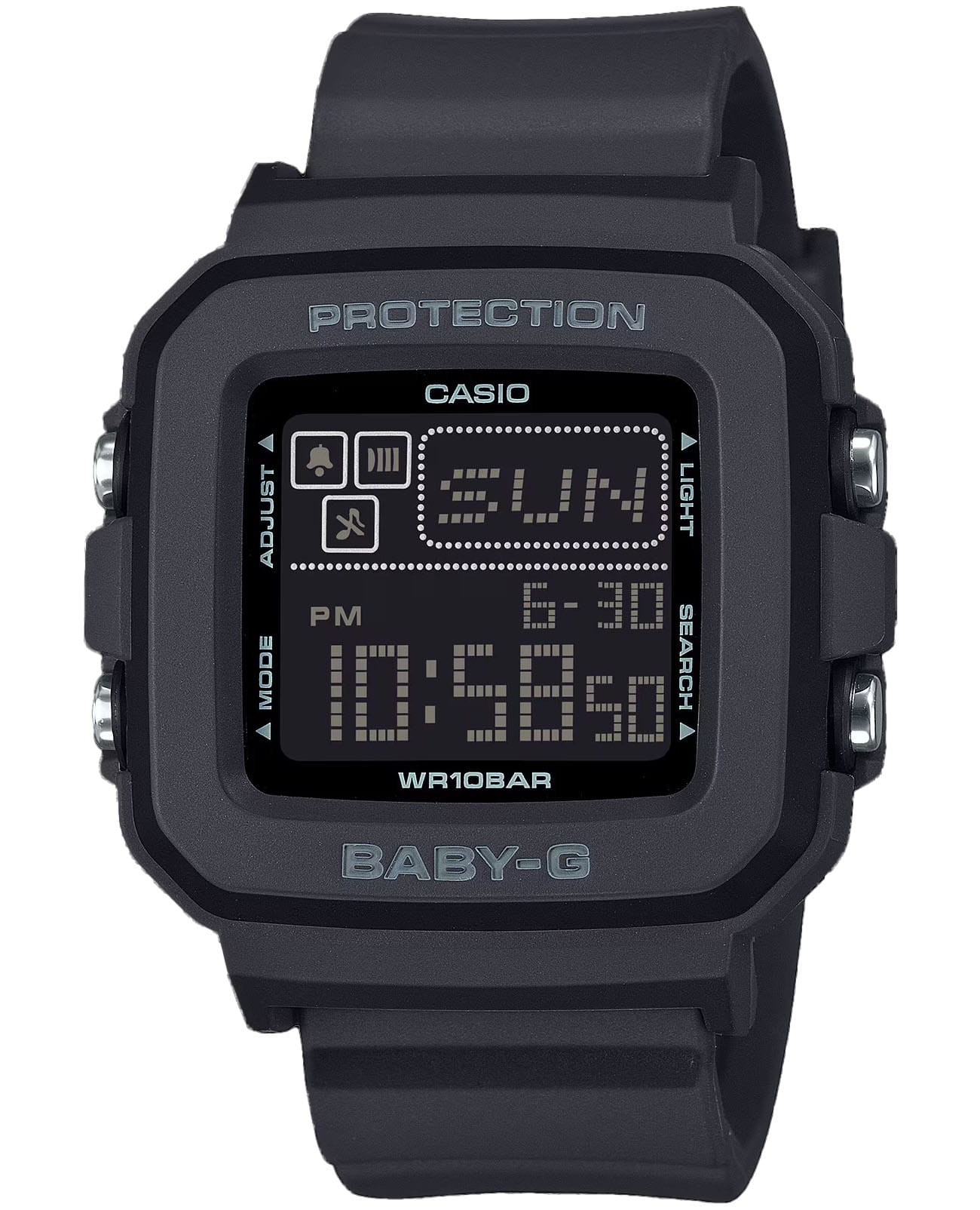 Casio Casio Baby-G BGD-10-1DR (BGD-10-1)   BGD-10-1DR кварцевые женские часы черный циферблат, браслет пластик — вид спереди