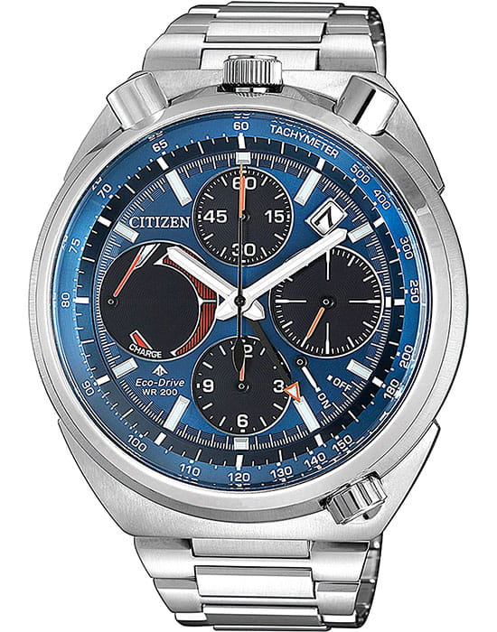 Citizen AV0070-57L  AV0070-57L кварцевые мужские часы синий циферблат, браслет нержавеющая сталь — вид спереди