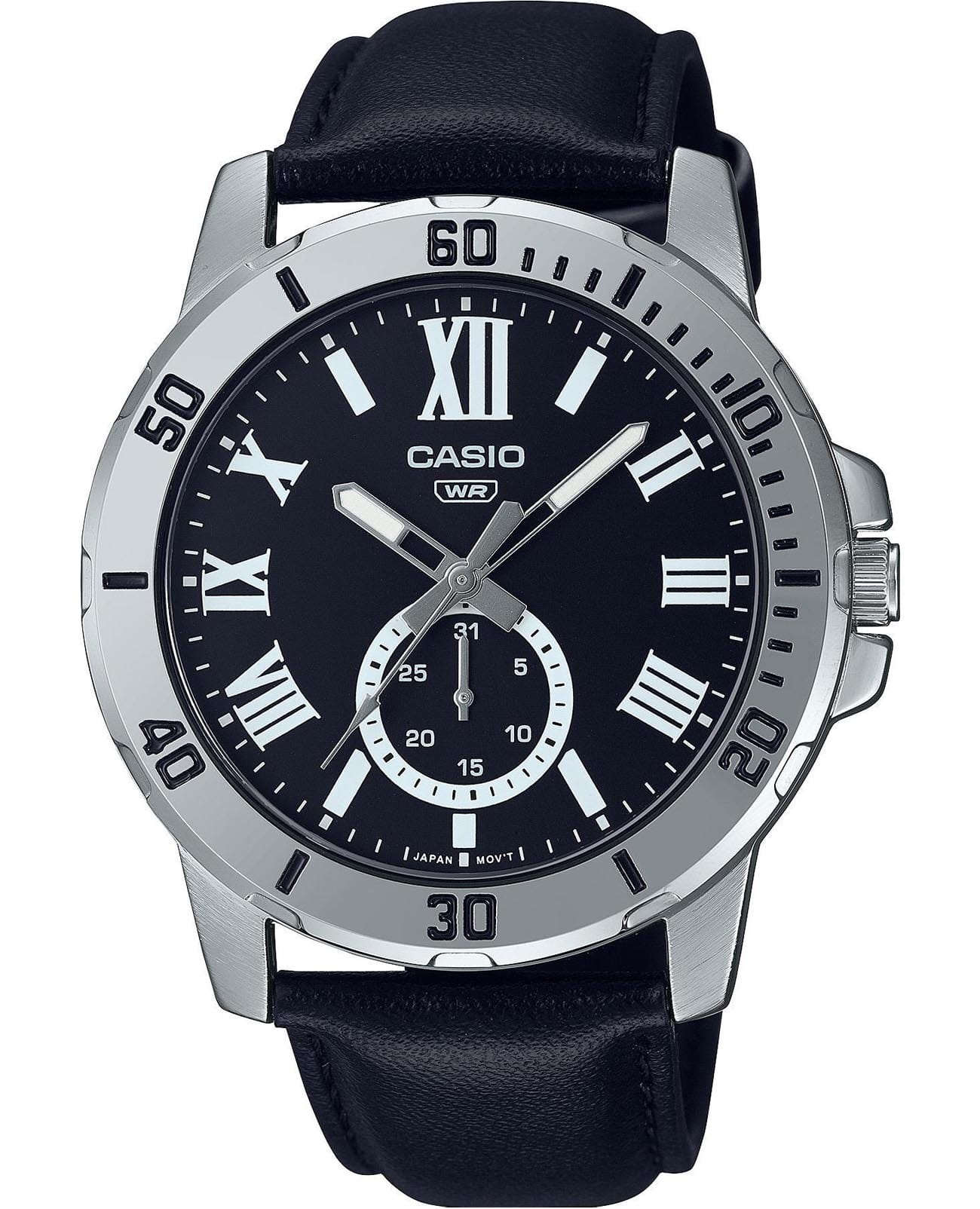 Casio Casio Collection MTP-VD200L-1B  MTP-VD200L-1B кварцевые мужские часы черный циферблат, браслет кожаный — вид спереди