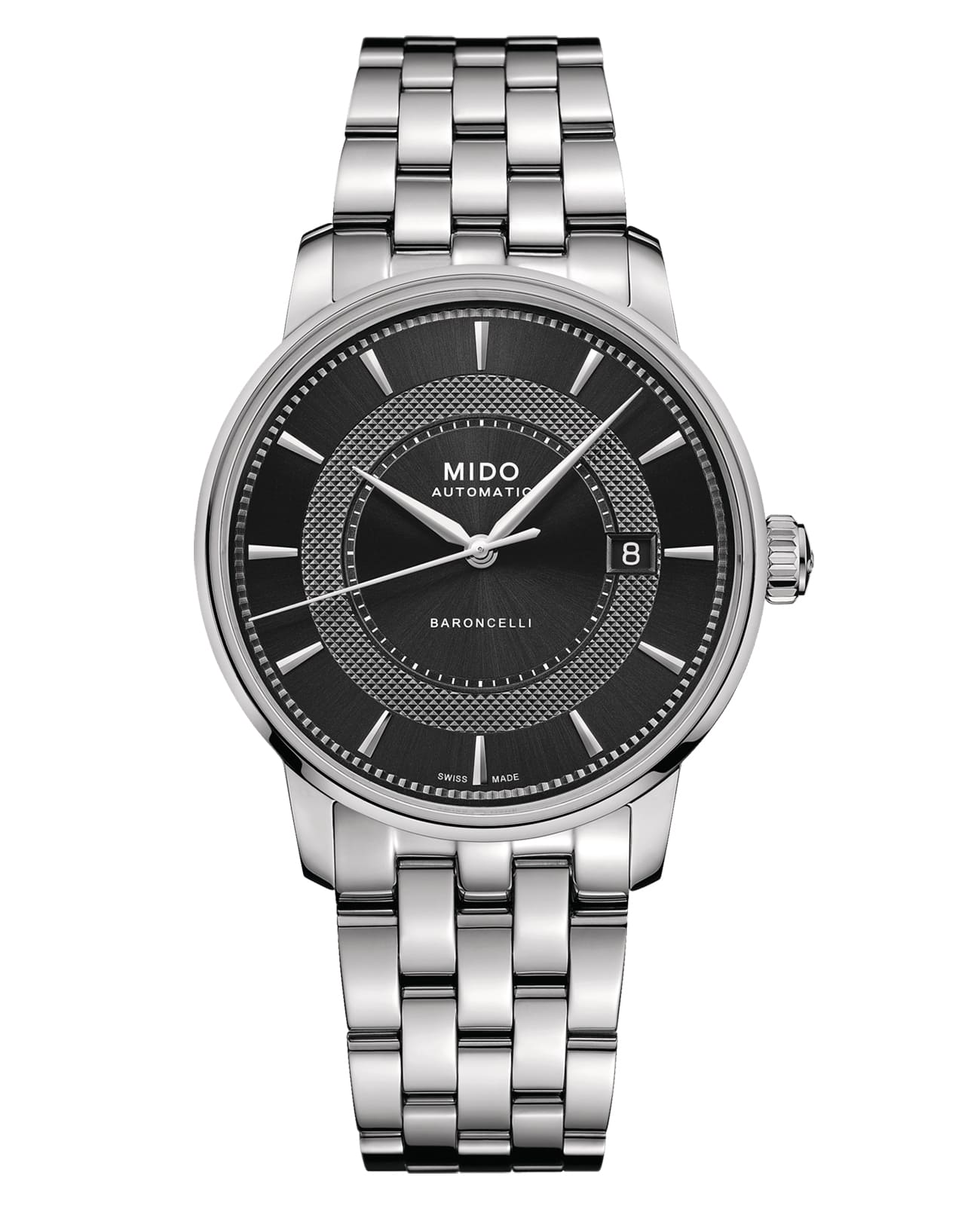 Mido Mido Baroncelli Signature M037.407.11.051.01  M0374071105101 механические мужские часы  циферблат, браслет нержавеющая сталь — вид спереди