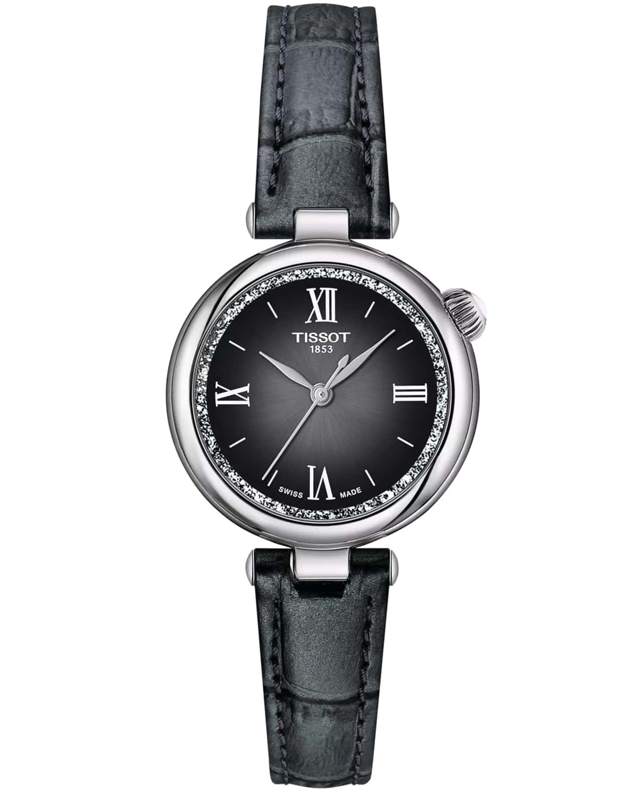 Tissot Tissot Desire T152.010.16.038.00 Desire T1520101603800 кварцевые женские часы черный циферблат, браслет кожаный — вид спереди